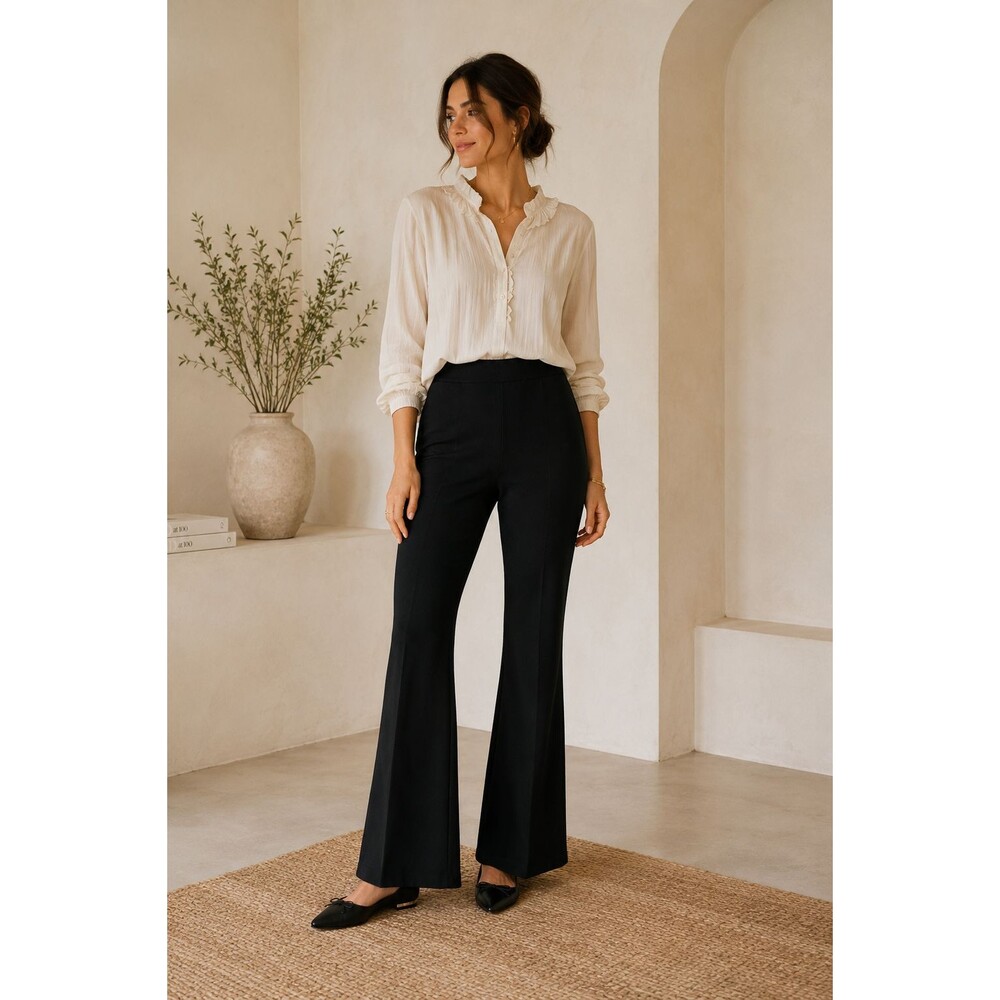 Maeve Anthropologie Black Ponte Knit Flare Pants XS P Pull On Stretch Capsule